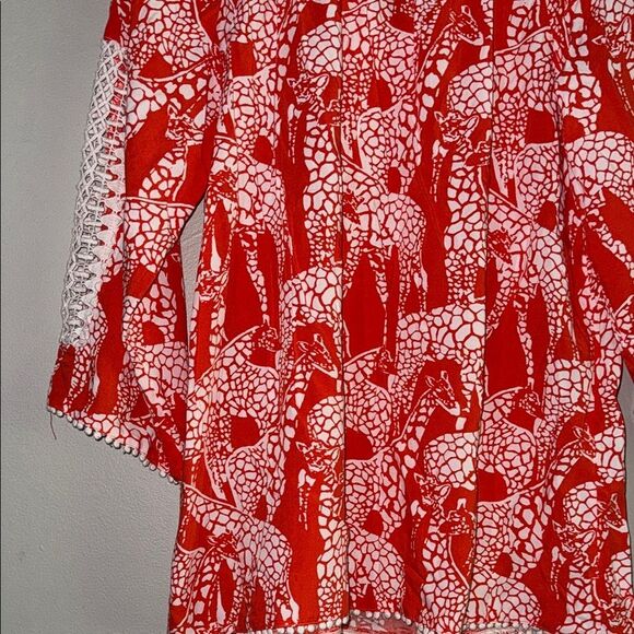 Orange and White Smocked Tunic with Relaxed Fit - Picture 11 of 12